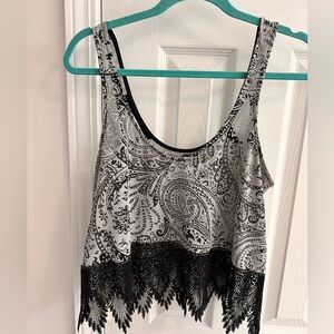 Free People Black and Gray Paisley Lace Tank Top